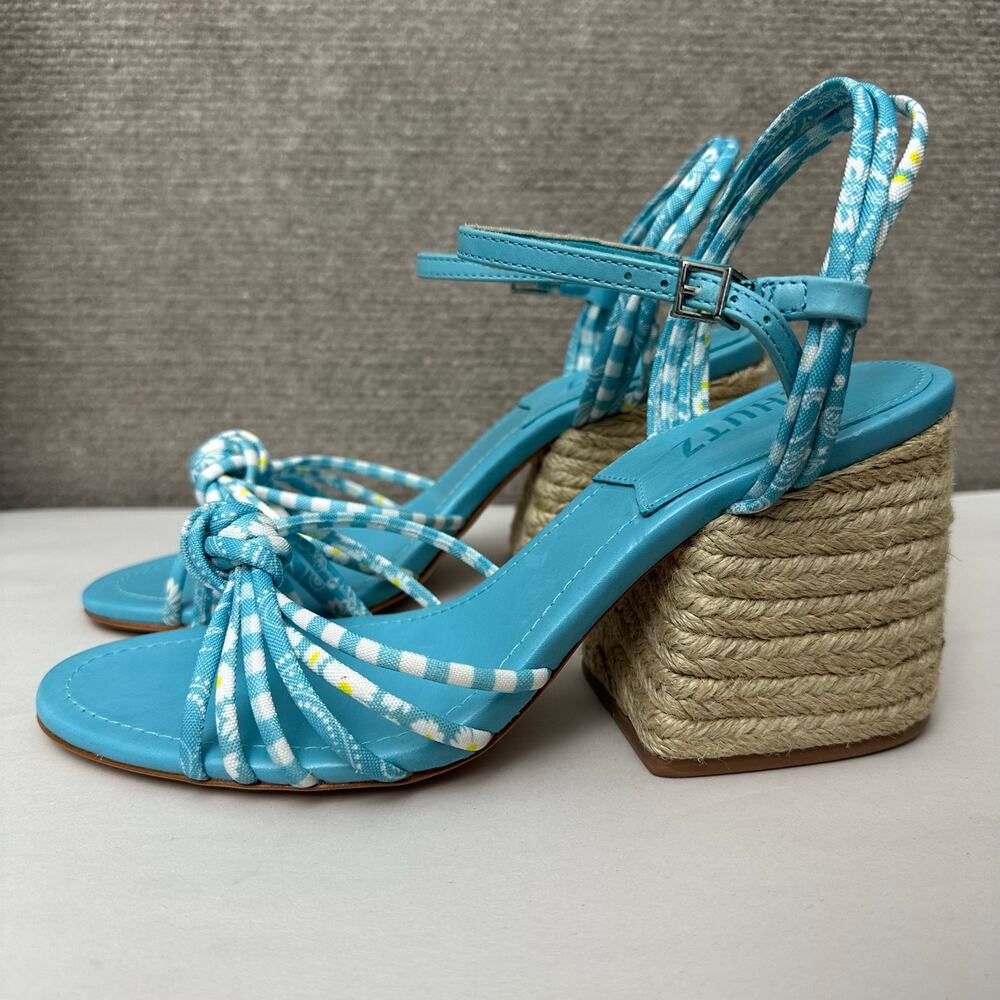 Schutz Dahra Blue Gingham Fabric Knot Strappy Rope Espadrille Block Heel Size 8 - Picture 5 of 10